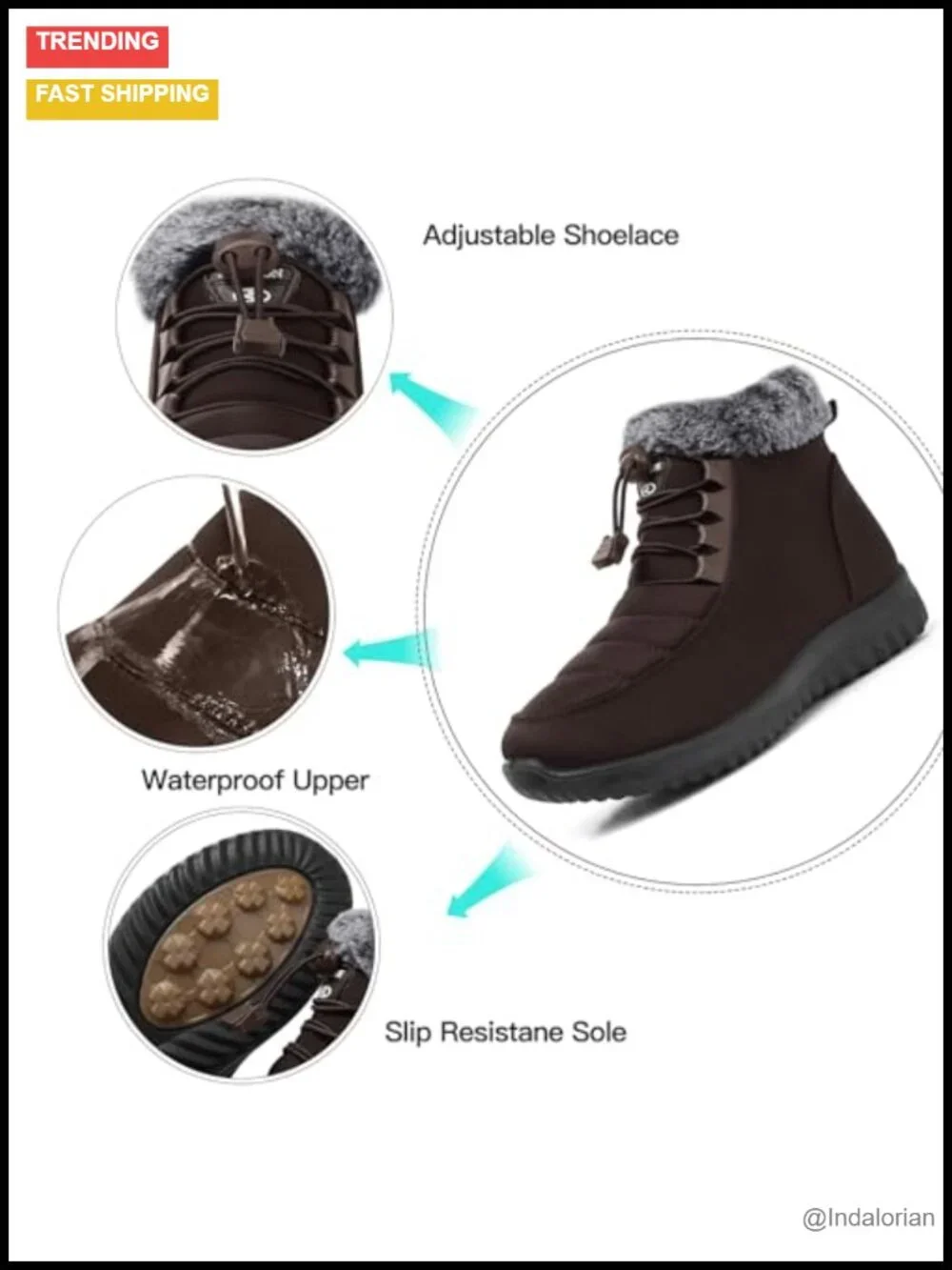Fur Lined Warm Ankle Boots Water Resistant Anti-slip Zipper Outdoor Walking